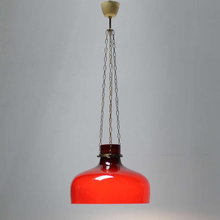 Red Pendant Attributed to Holmegaard Glassworks