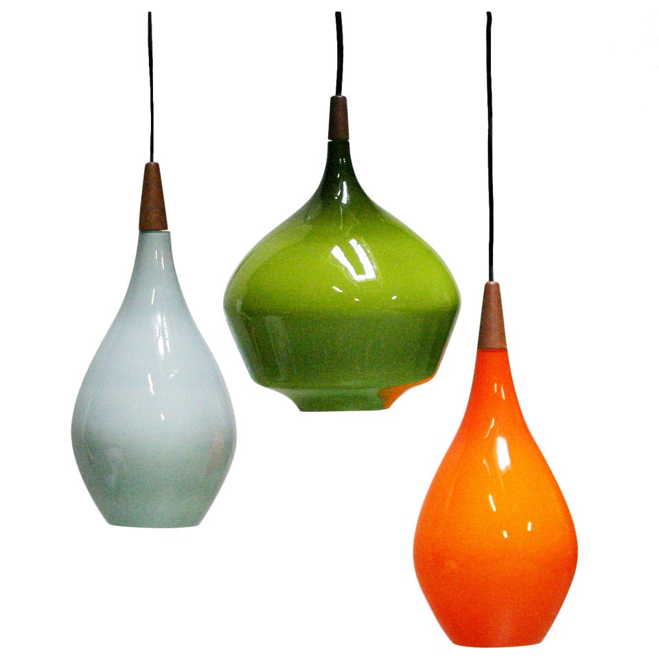 Set Of Three Pendant Lights By Holmegaard Denmark