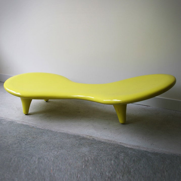Chaise longue made in fibre glass, polish lacquered in yellow.