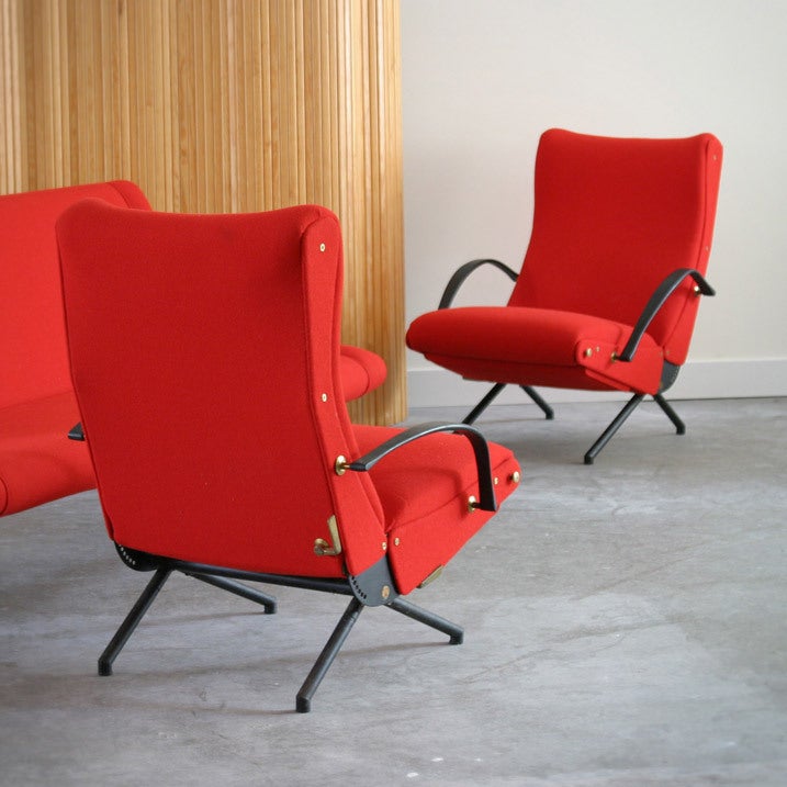 Italian Set Osvaldo Borsani, 'D70' sofa and two 'P40' chairs