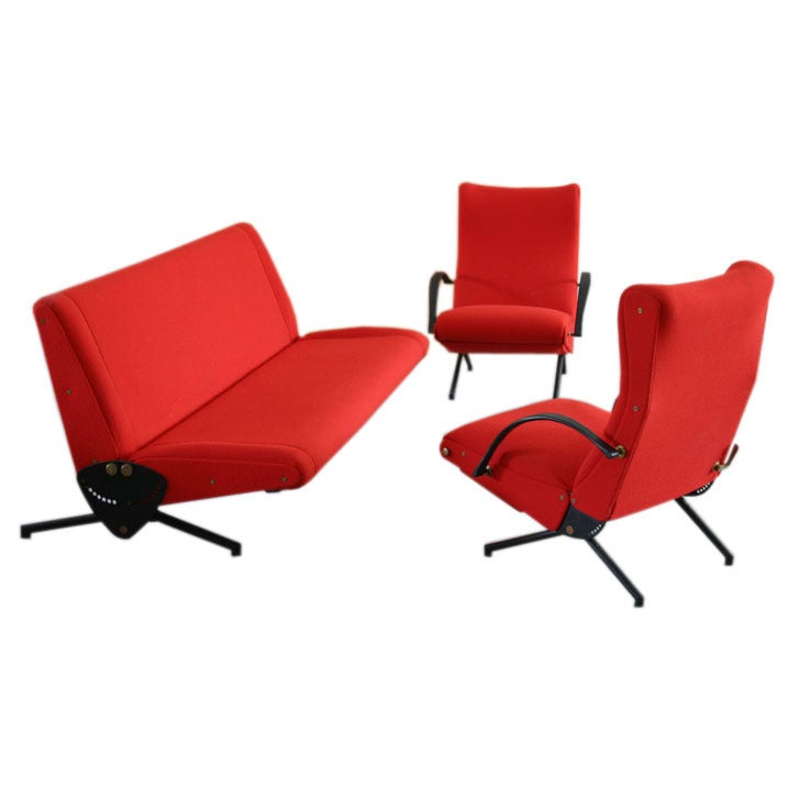 Set Osvaldo Borsani, 'D70' sofa and two 'P40' chairs