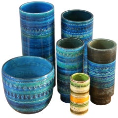Set of six 'Rimini Blu' vases by Aldo Londi for Bitossi