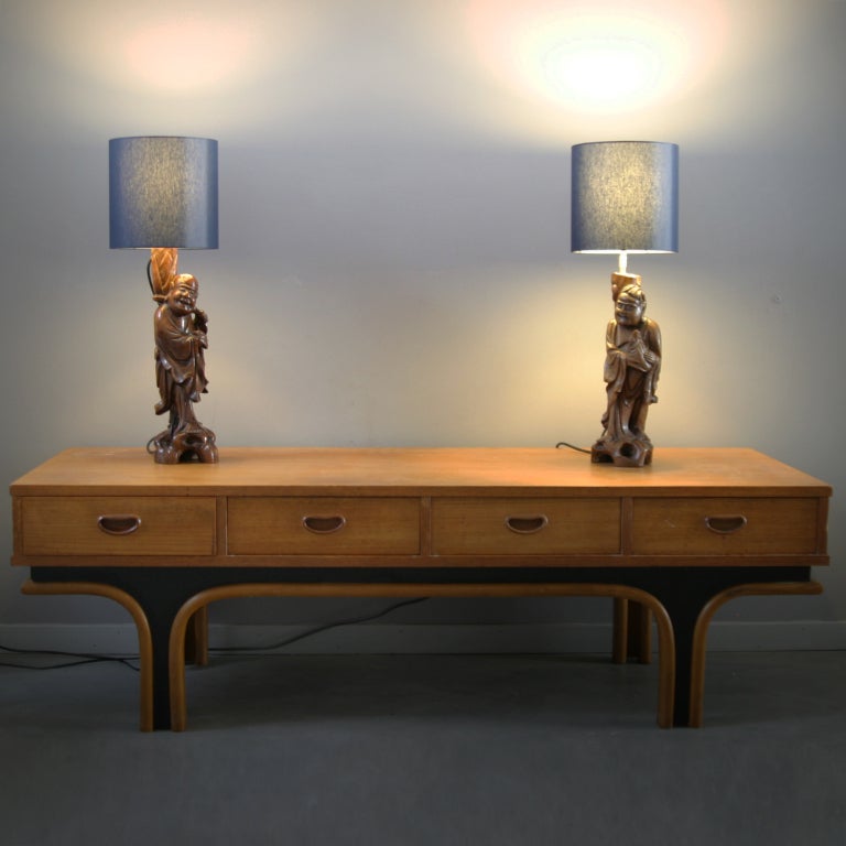 Wood Pair of Antique Chinese Table Lamps