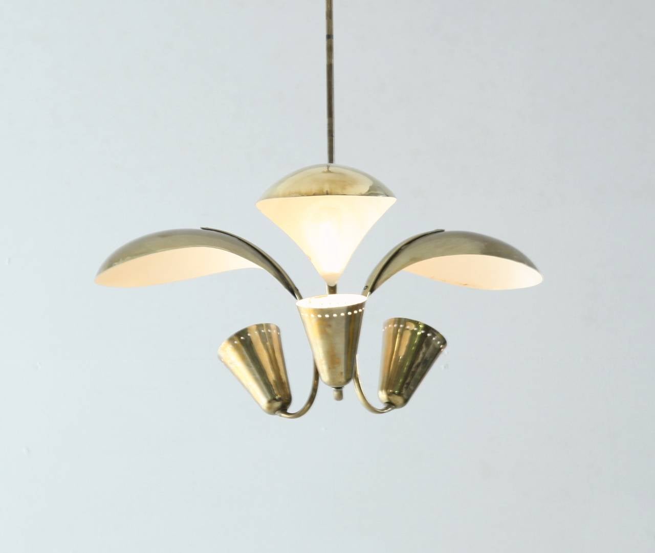 Scandinavian Modern Three Armed Paavo Tynell Chandelier, Idman, Finland, 1950s For Sale