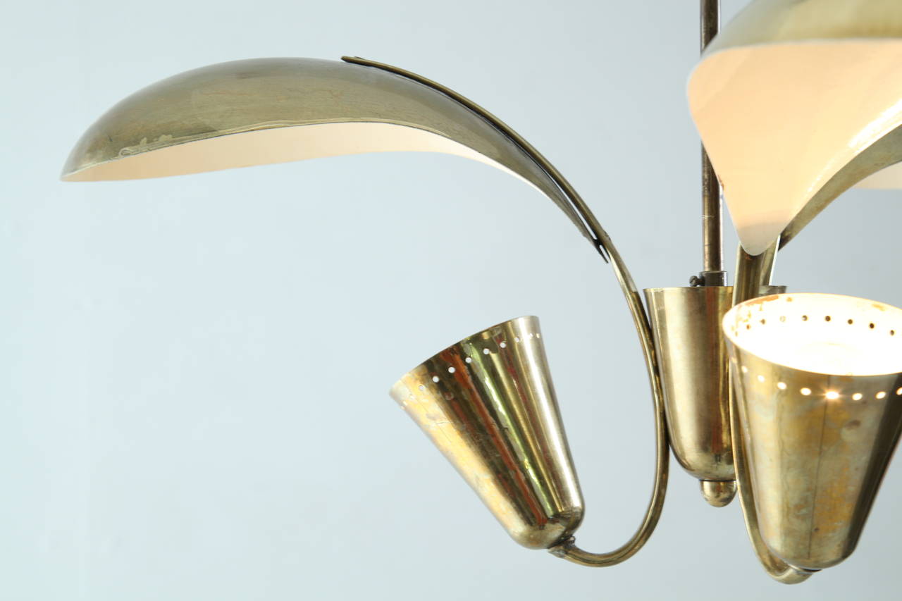 Polished Three Armed Paavo Tynell Chandelier, Idman, Finland, 1950s For Sale