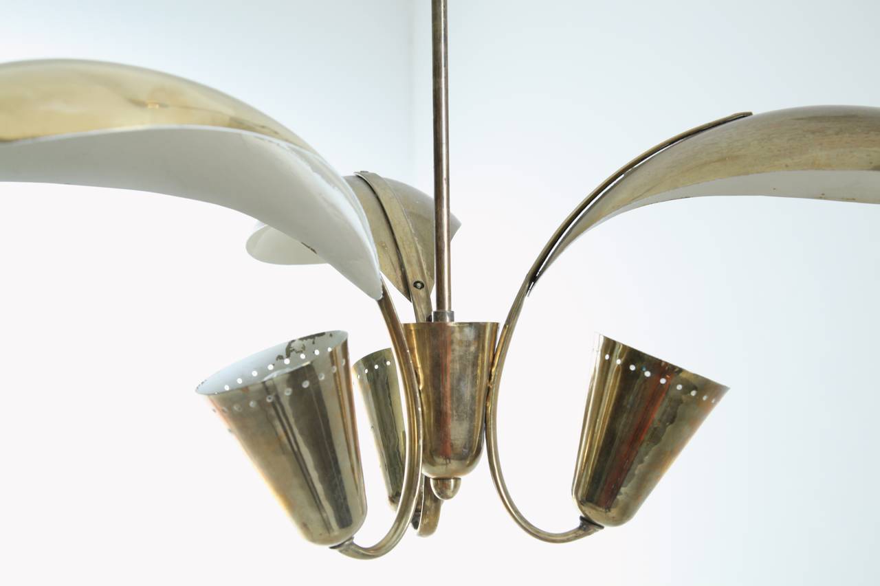 Three Armed Paavo Tynell Chandelier, Idman, Finland, 1950s In Excellent Condition For Sale In Maastricht, NL