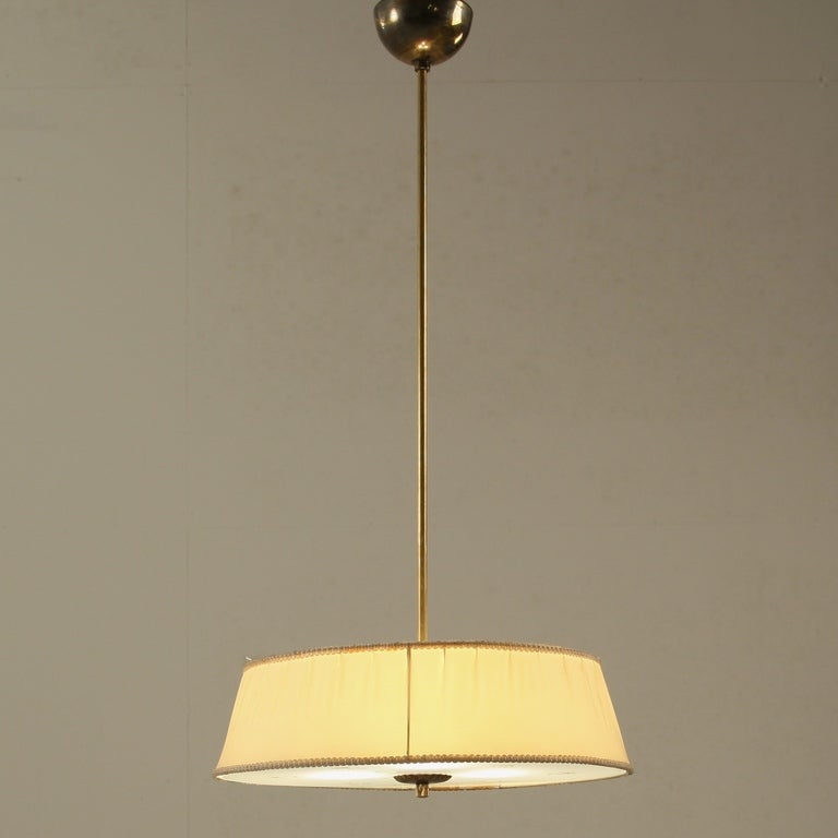Scandinavian Modern Lisa Johansson-Pape Pendant lamp with handpainted glass diffuser. Finland, 1950s