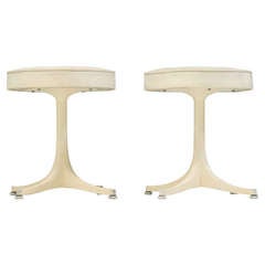 Pair White George Nelson pedestial stools for Herman Miller