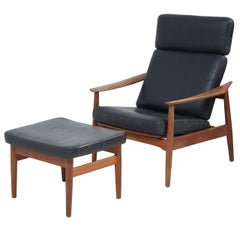 Reclining Arne Vodder Easy Chair and Footstool model FD 164