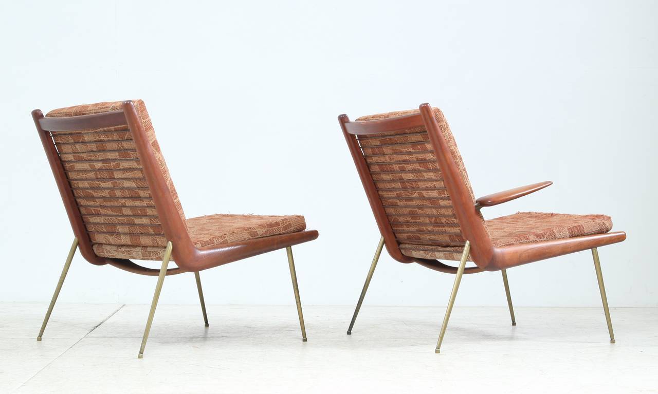 Scandinavian Modern Peter Hvidt Pair of Boomerang Chairs with Original Upholstery, Denmark, 1950s