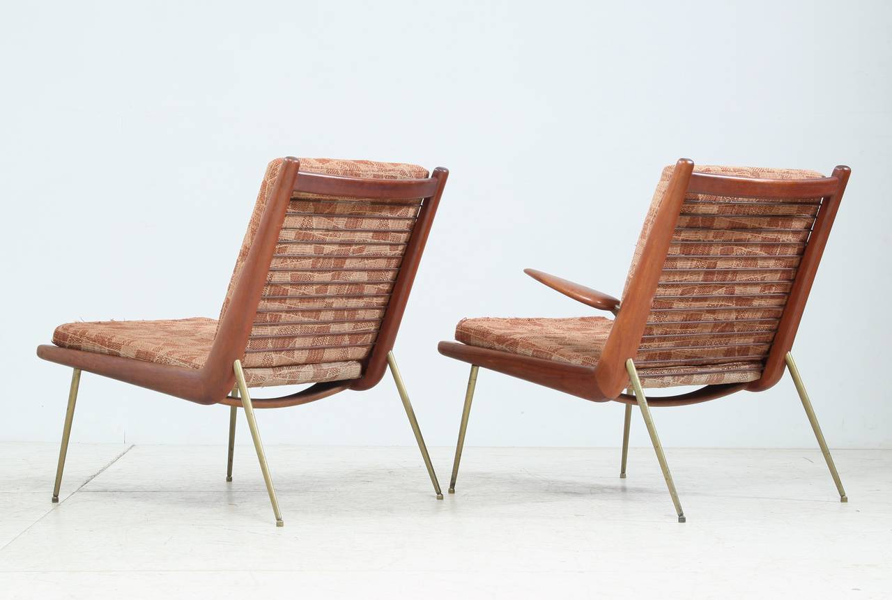 Danish Peter Hvidt Pair of Boomerang Chairs with Original Upholstery, Denmark, 1950s