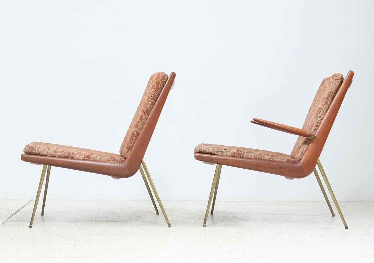 Peter Hvidt Pair of Boomerang Chairs with Original Upholstery, Denmark, 1950s In Excellent Condition In Maastricht, NL