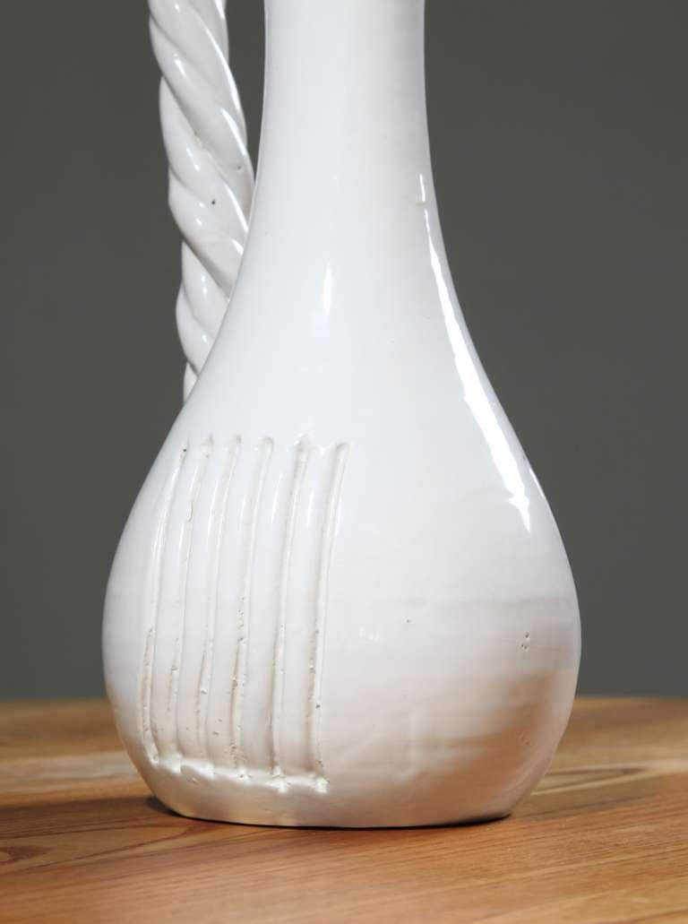 Glazed Suzanne Ramie White Zoomorphic Pitcher, Stamped Madoura, Vallauris For Sale