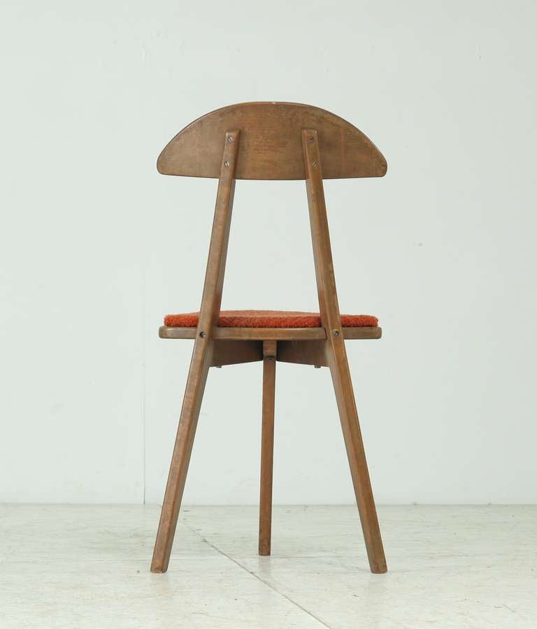 Mid-Century Modern Solid Wood 3 Legged Chair