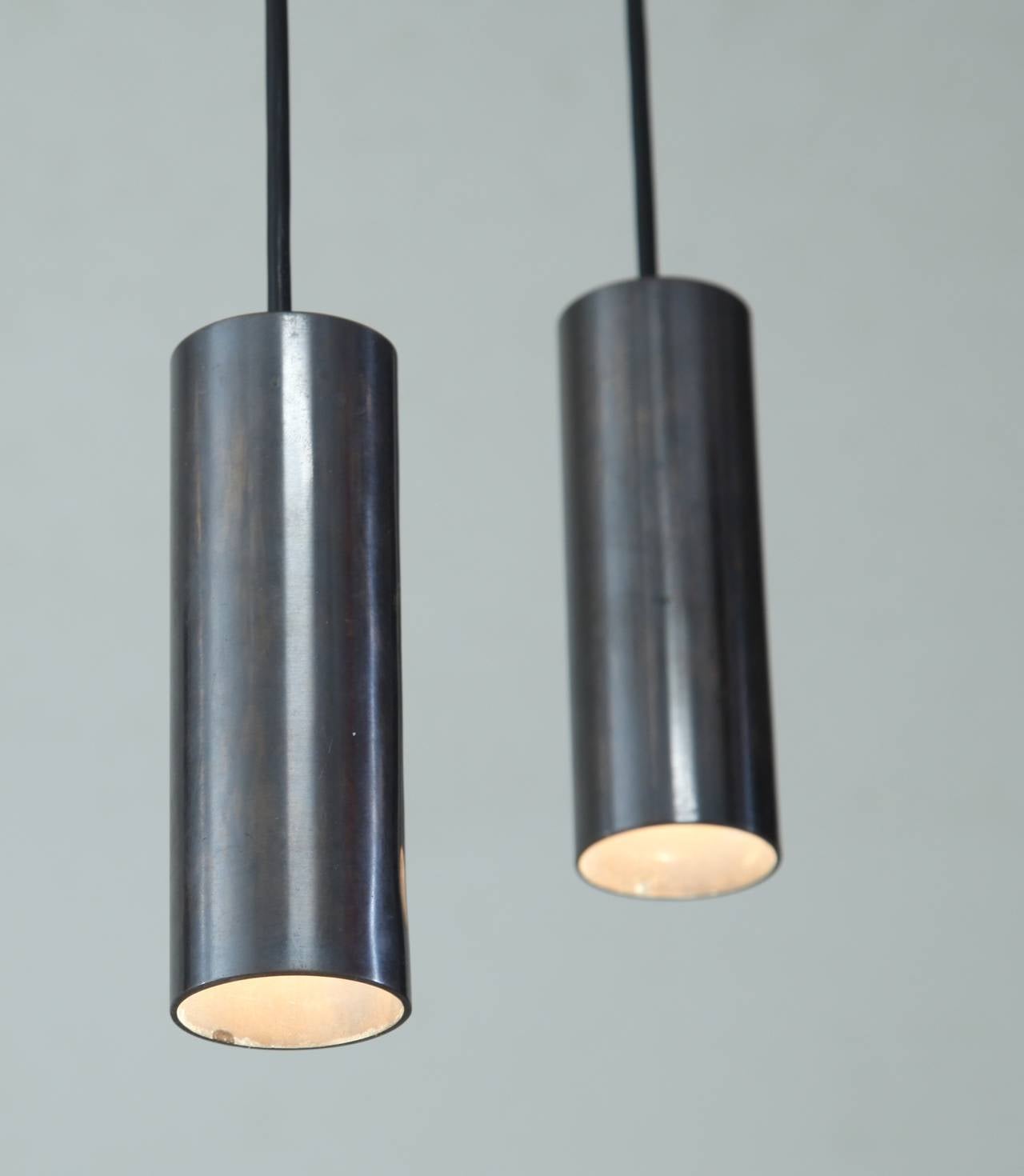 Set of Seven Minimalist Pendant Lamps with Gunmetal Finish, 1960s In Excellent Condition For Sale In Maastricht, NL