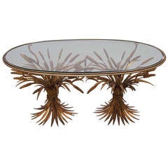 Coco Chanel Style Wheat Coffee Table in Glass and Gold