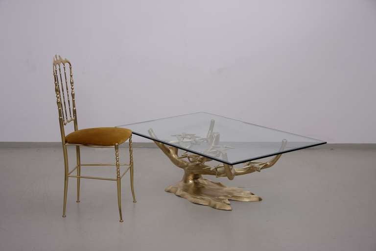 Belgian Solid Brass Willy Daro Coffee Table with Glass Top For Sale