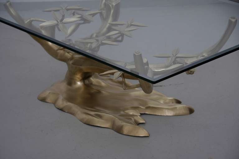 Late 20th Century Solid Brass Willy Daro Coffee Table with Glass Top For Sale