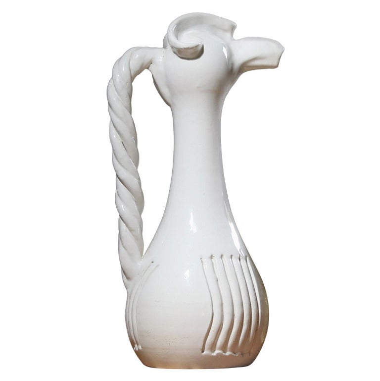 Suzanne Ramie White Zoomorphic Pitcher, Stamped Madoura, Vallauris For Sale