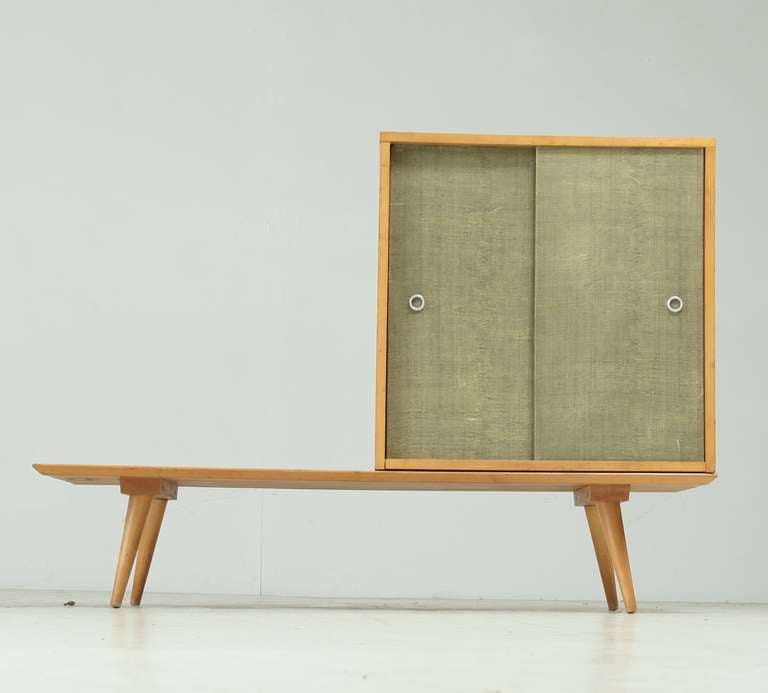 Paul Mccobb Planner Group Bench And Grass Cloth Sliding Door Unit