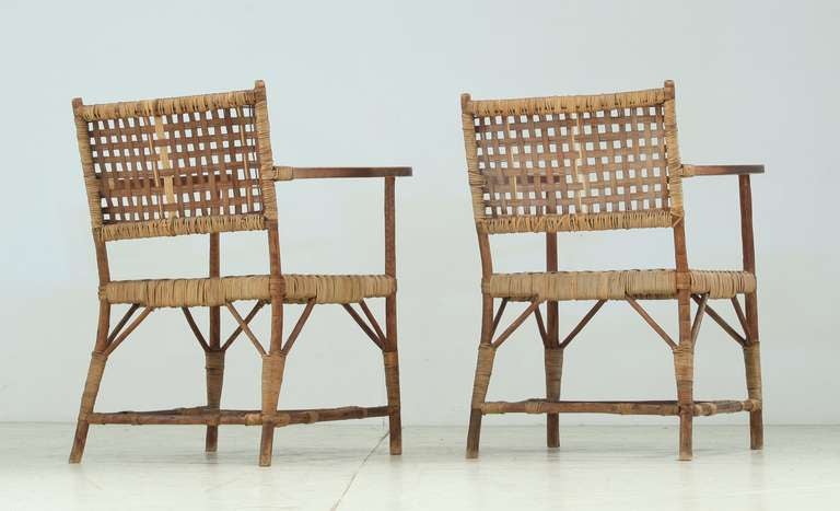 Pair Late 1940s Arts and Crafts Willow Wood Chairs In Excellent Condition In Maastricht, NL