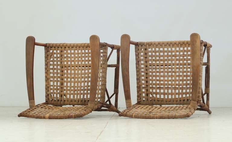 Pair Late 1940s Arts and Crafts Willow Wood Chairs 1