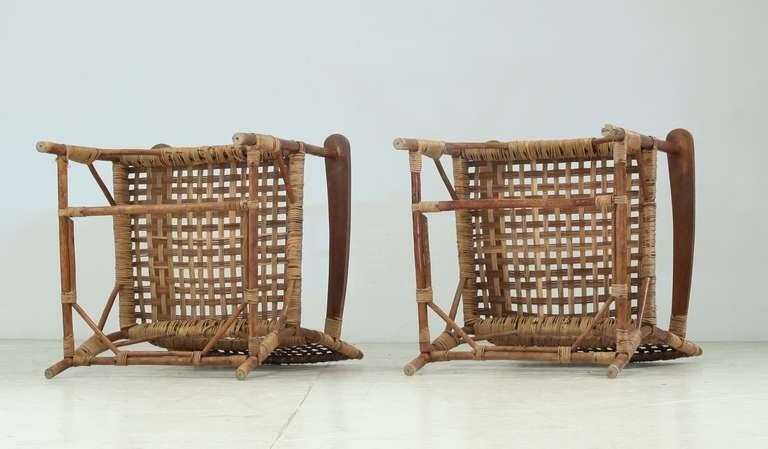 Pair Late 1940s Arts and Crafts Willow Wood Chairs 2