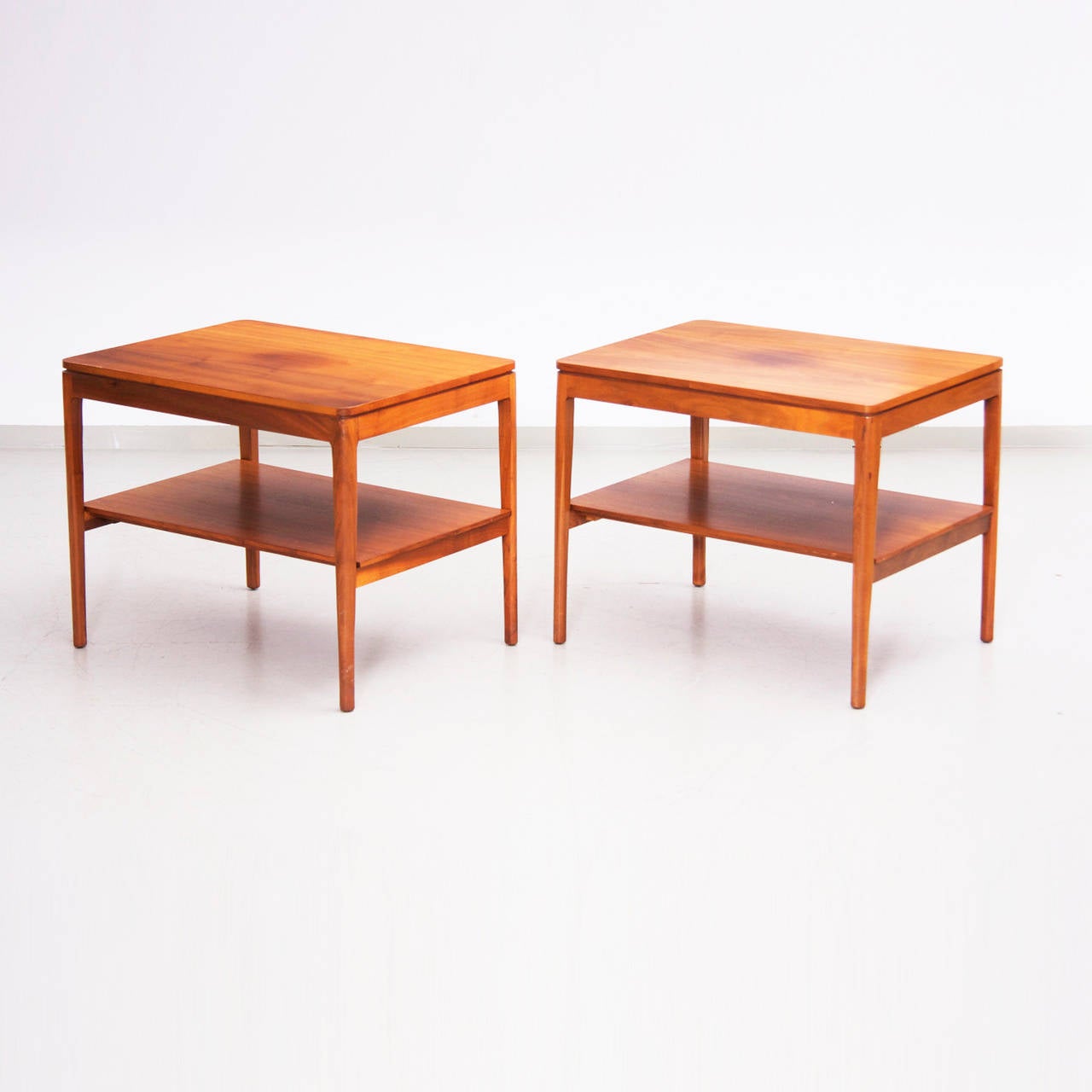 Pair of Kipp Stewart side/end tables or nightstands by Drexel. Great condition, with some darker fading on top where two lamps used to stand.