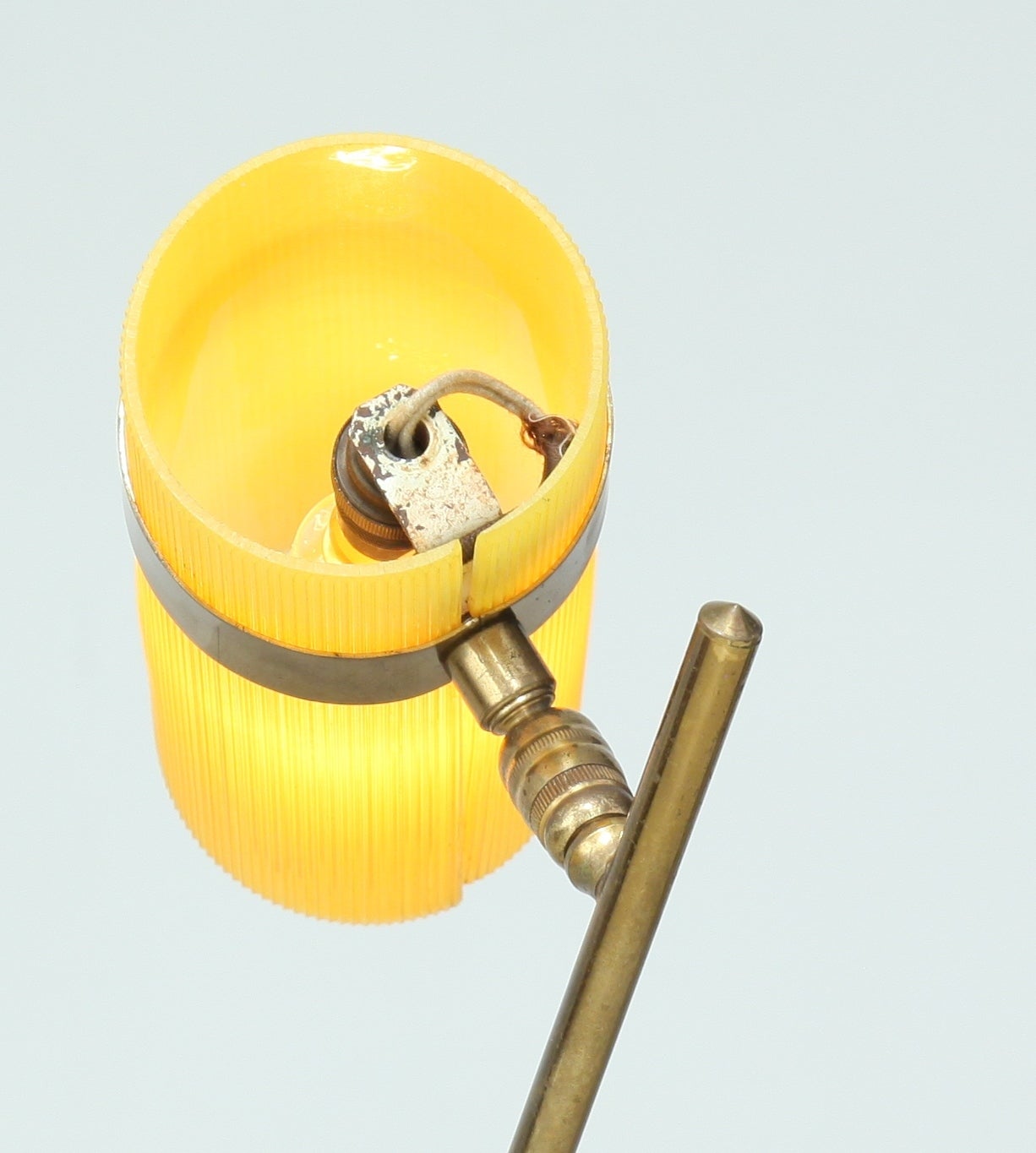 Brass French 1950s Yellow Table Lamp, Manner of Boris Lacroix and Pierre Guariche For Sale