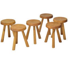 Set Of 6 Charlotte Perriand Les Arcs Stools In Pine