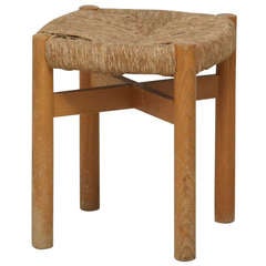 Charlotte Perriand Oak and Reed Stool For Meribel, France
