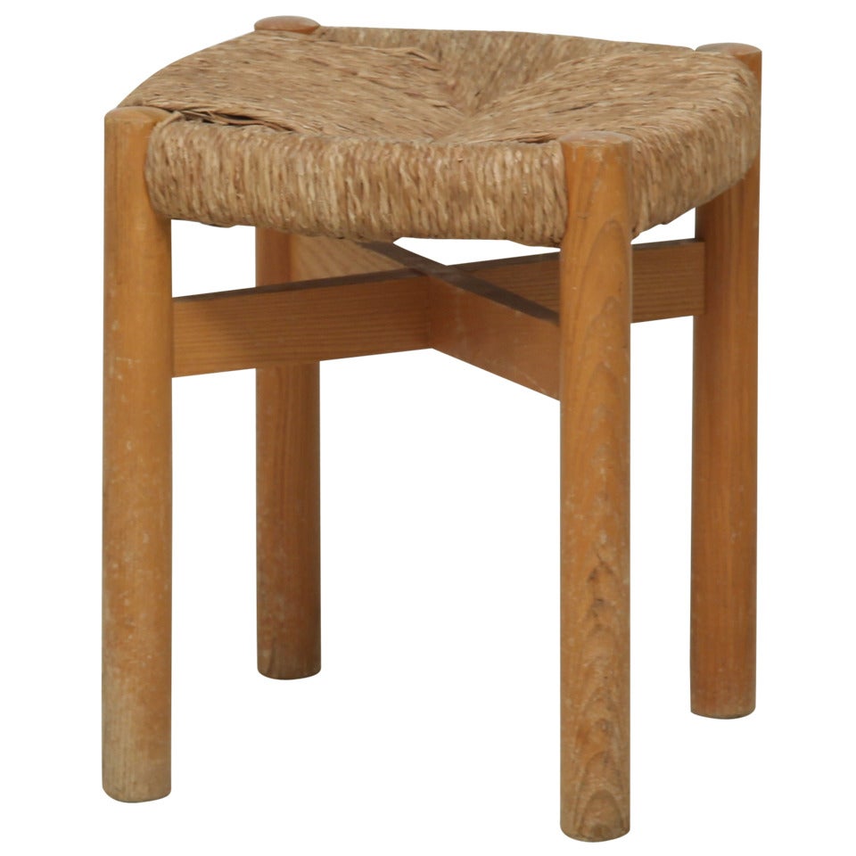 Charlotte Perriand Oak and Reed Stool For Meribel, France For Sale