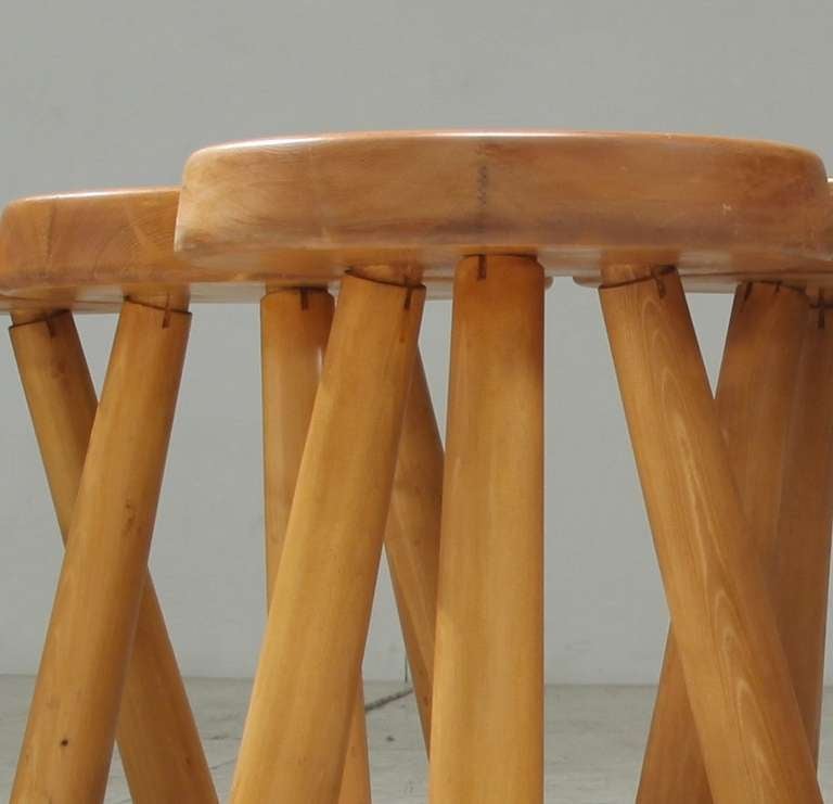 Mid-20th Century Set Of 6 Charlotte Perriand Les Arcs Stools In Pine