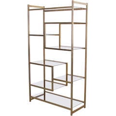 Maison Jansen style Shelf Unit in Brass and smoked glass