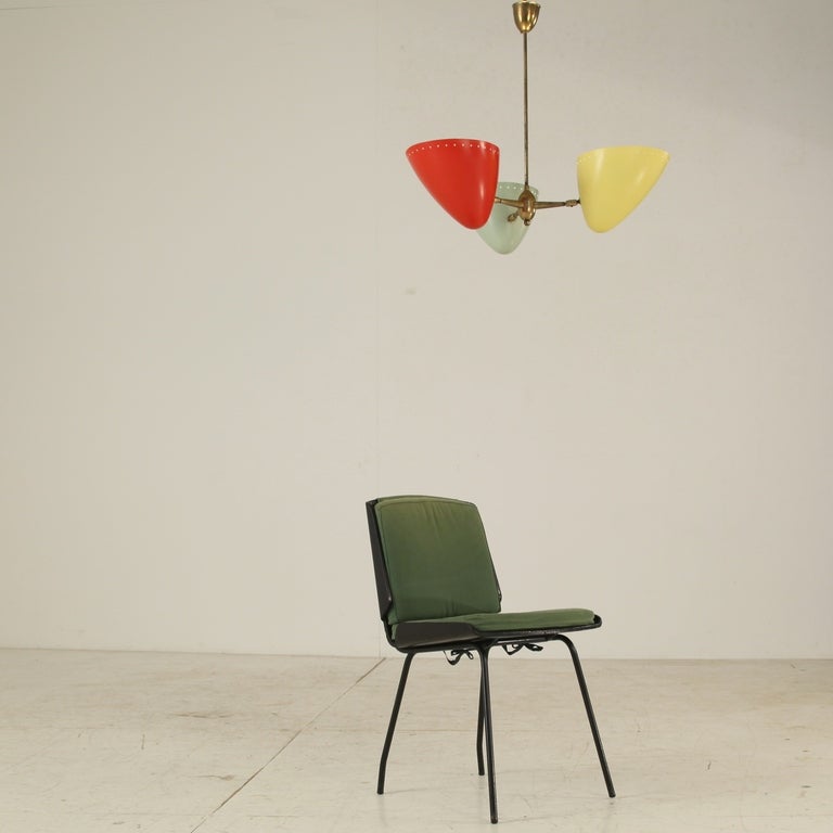 Mid-Century Modern Stilnovo Chandelier With 3 Coloured Shades That Can Face Up Or Down