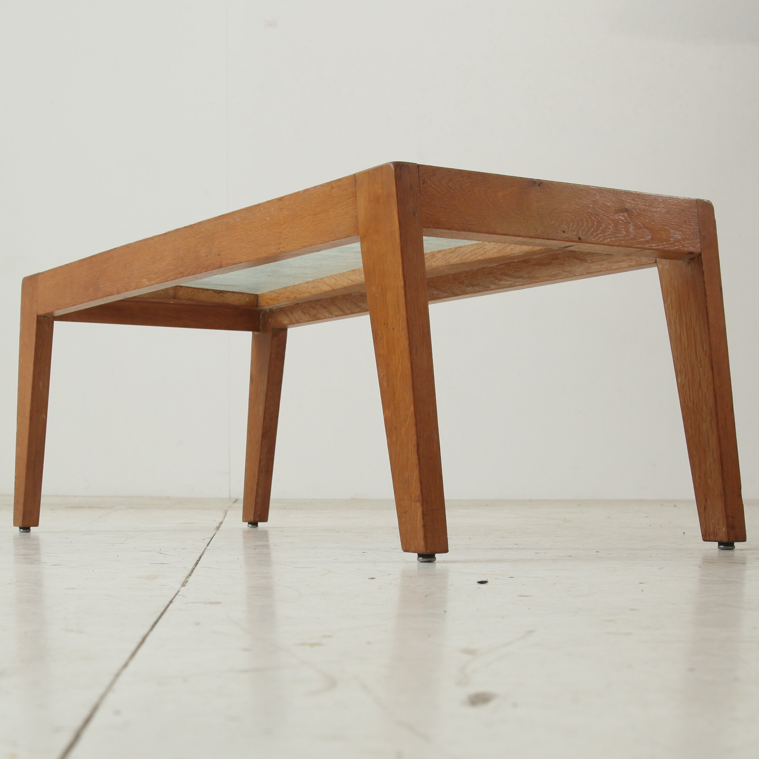 Gautier-Delaye oak and glass side table, France, 1950s For Sale