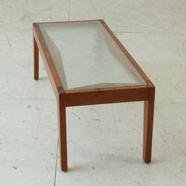 Mid-20th Century Gautier-Delaye oak and glass side table, France, 1950s For Sale