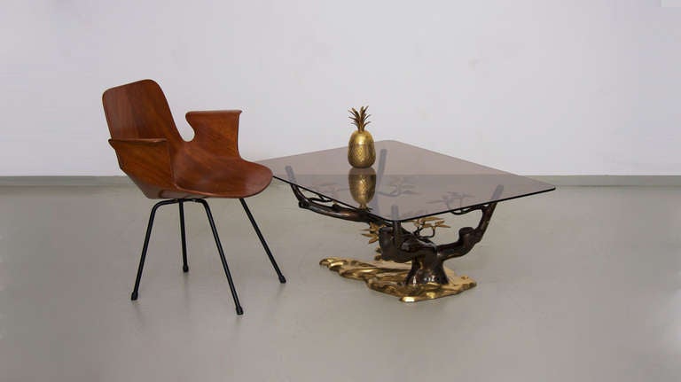 Late 20th Century Brass Willy Daro Coffee Table with Glass Top For Sale