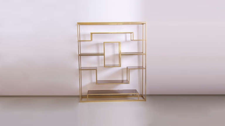 Hollywood Regency Large Romeo Rega Brass Wall Unit Shelf Etagere For Sale