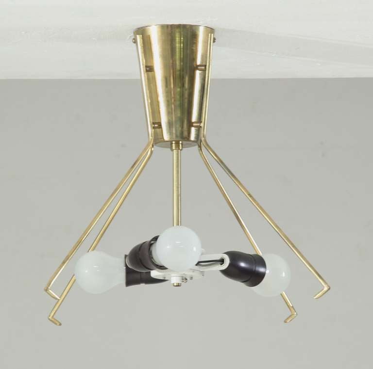 Scandinavian Modern Extra Large Finnish Brass with White Plexiglass Flush Mount, 1950s For Sale