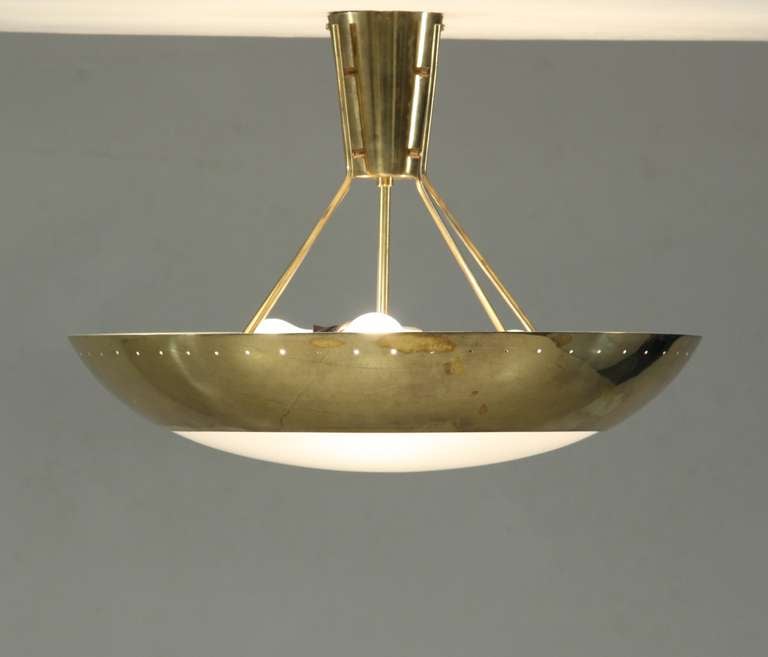 Extra Large Finnish Brass with White Plexiglass Flush Mount, 1950s In Excellent Condition For Sale In Maastricht, NL