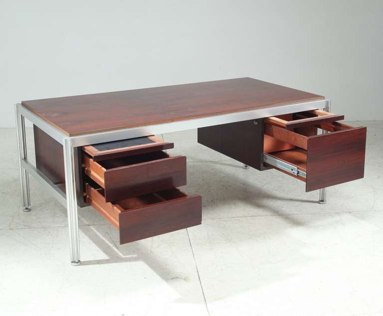 Mid-Century Modern George Ciancimino Wooden Executive Desk, France, ca. 1970 For Sale