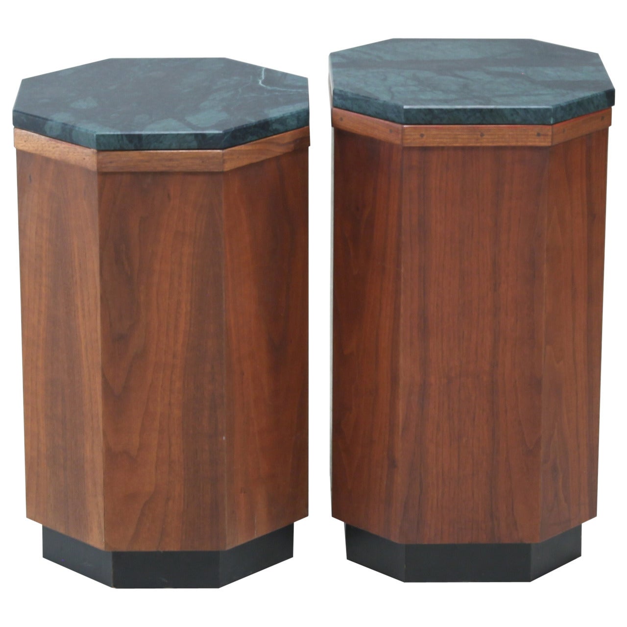 Pair Harvey Probber Console or Side Drum Tables with Marble Top, USA, 1950s For Sale