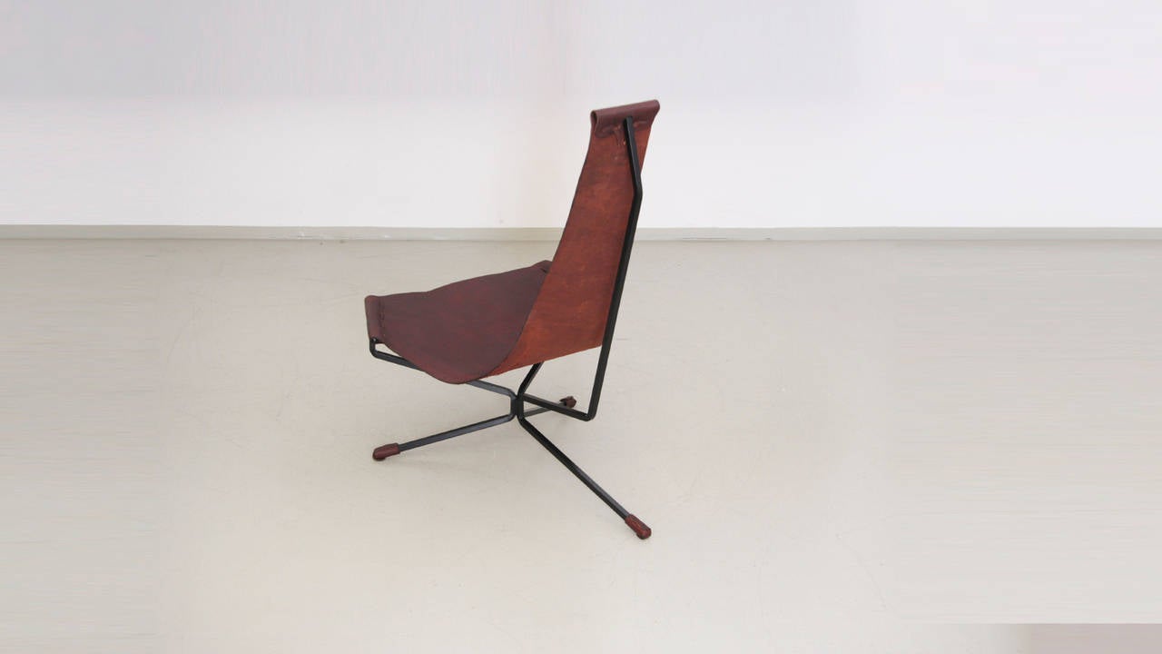 American Dan Wenger Lotus Chair in Leather and Metal For Sale