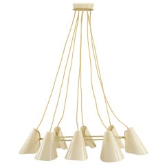 Large 8 shaded metal and brass chandelier