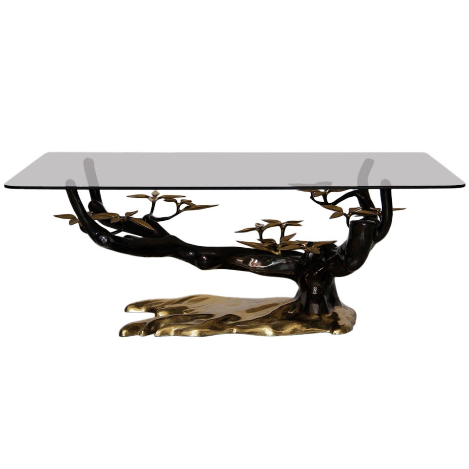 Brass Willy Daro Coffee Table with Glass Top For Sale