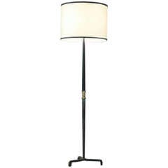Jacques Adnet Floorlamp In Brass and Dark Green Leather. France, 1950s 4