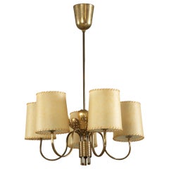 Paavo Tynell 5 Arm Chandelier With Brass Flower Center