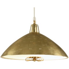 Paavo Tynell Chandelier Branded Taito In Brass With Silk Diffuser Paavo Tynell Chandelier Branded Taito In Brass With Silk Diffuser
