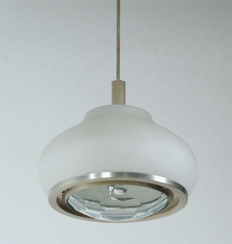 Aluminum Lumi Pendants With Facet Cut Glass - 4 Available. Italy, 1960s For Sale